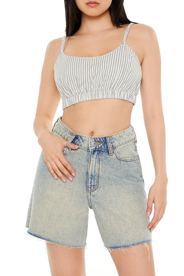 Forever21 Pinstriped Cropped Cami GREEN/WHITE