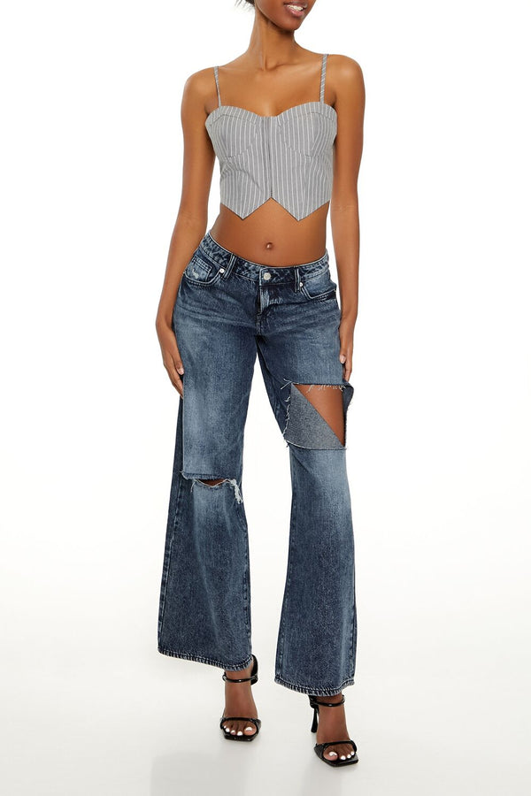 Forever21 Pinstriped Cropped Cami GREY/WHITE