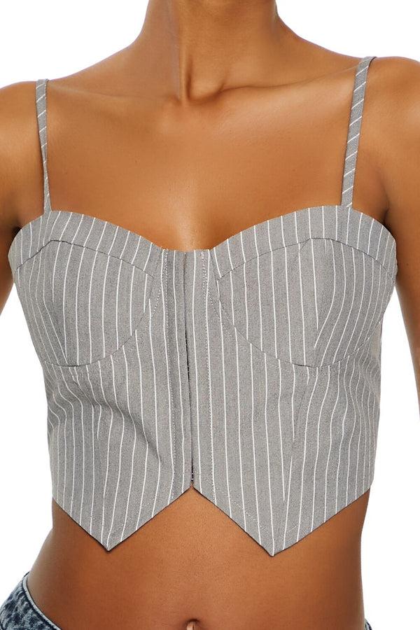 Forever21 Pinstriped Cropped Cami GREY/WHITE