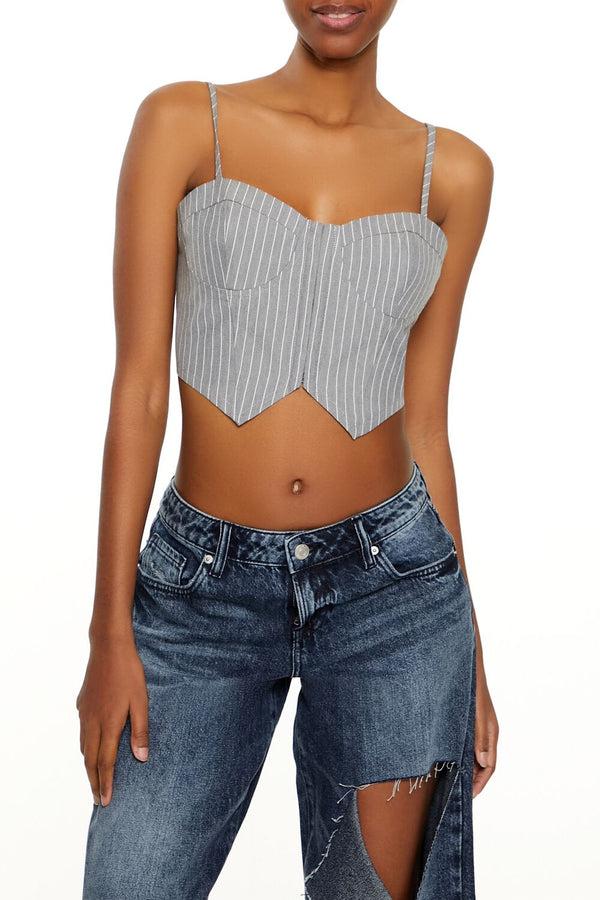 Forever21 Pinstriped Cropped Cami GREY/WHITE