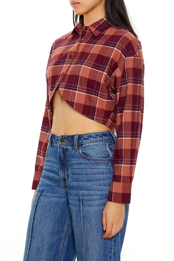 Forever21 Plaid Flannel Cropped Shirt RED/MULTI