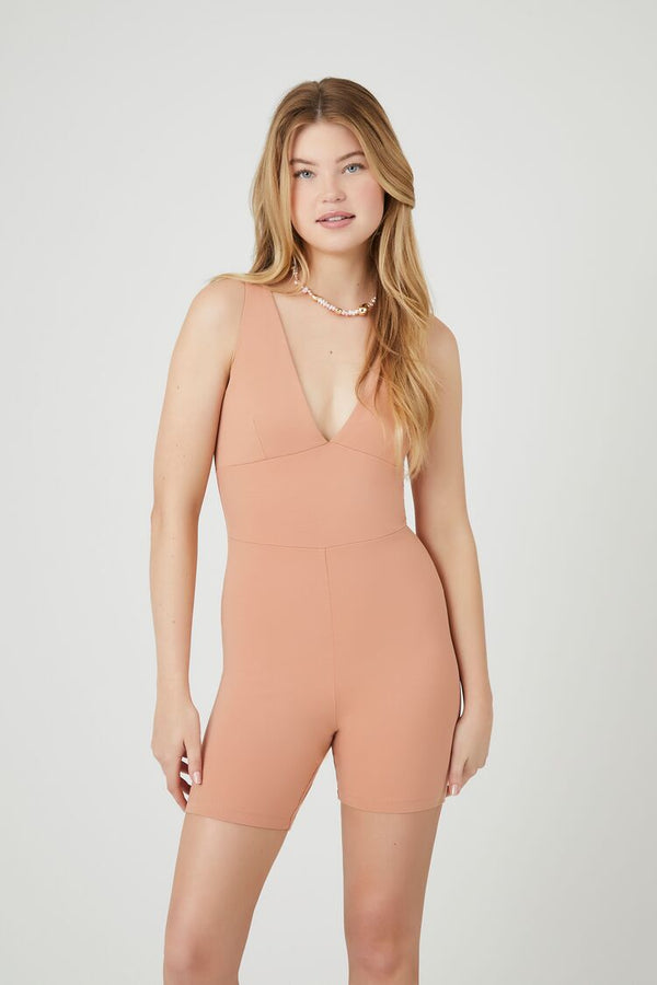 Forever21 Plunging Sleeveless Romper ALMOND