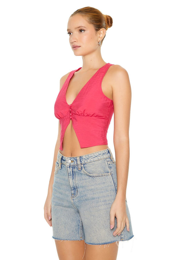 Forever21 Plunging Split-Hem Crop Top HOT PINK