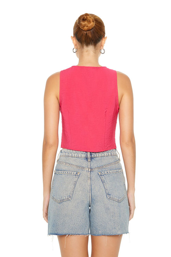 Forever21 Plunging Split-Hem Crop Top HOT PINK