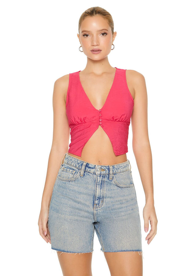 Forever21 Plunging Split-Hem Crop Top HOT PINK