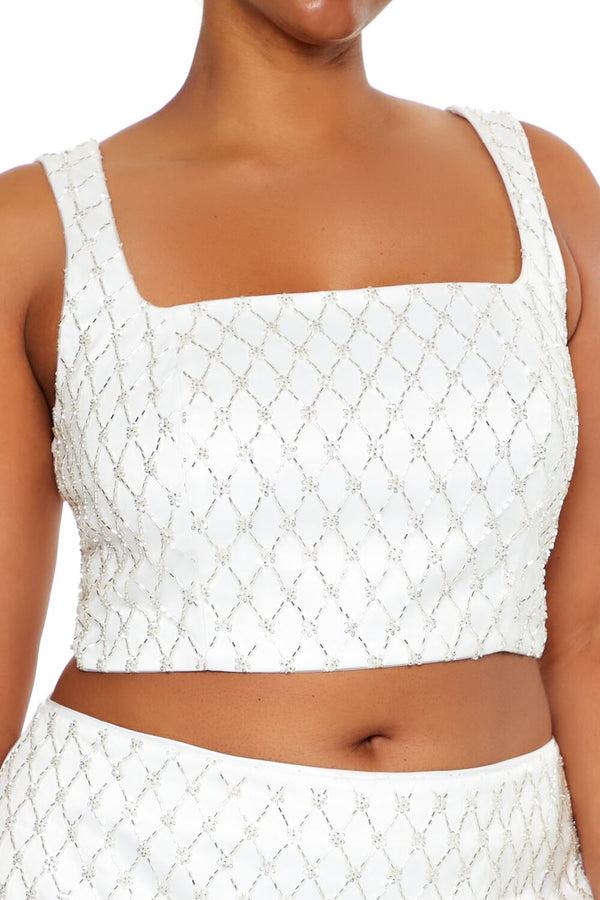 Forever21 Plus Size Beaded Lattice Tank Top WHITE