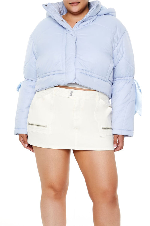 Forever21 Plus Size Bow Puffer Jacket LIGHT BLUE