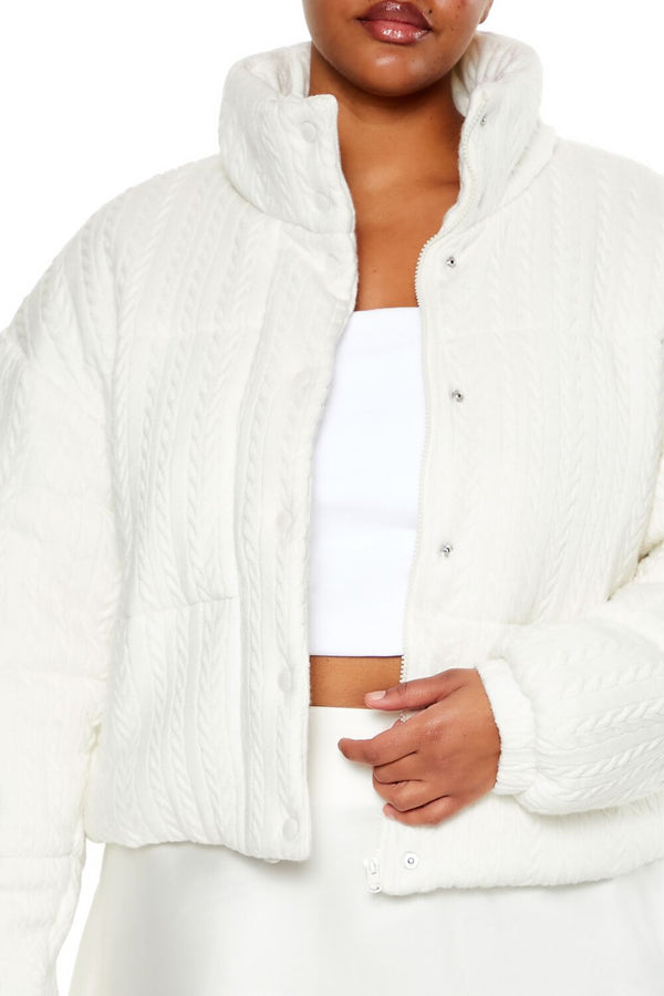 Forever21 Plus Size Cable Knit Puffer Jacket WHITE