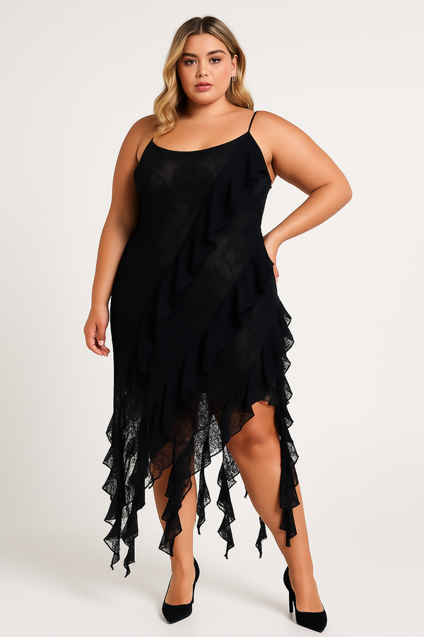 Forever21 Plus Size Cascading Ruffle Dress BLACK