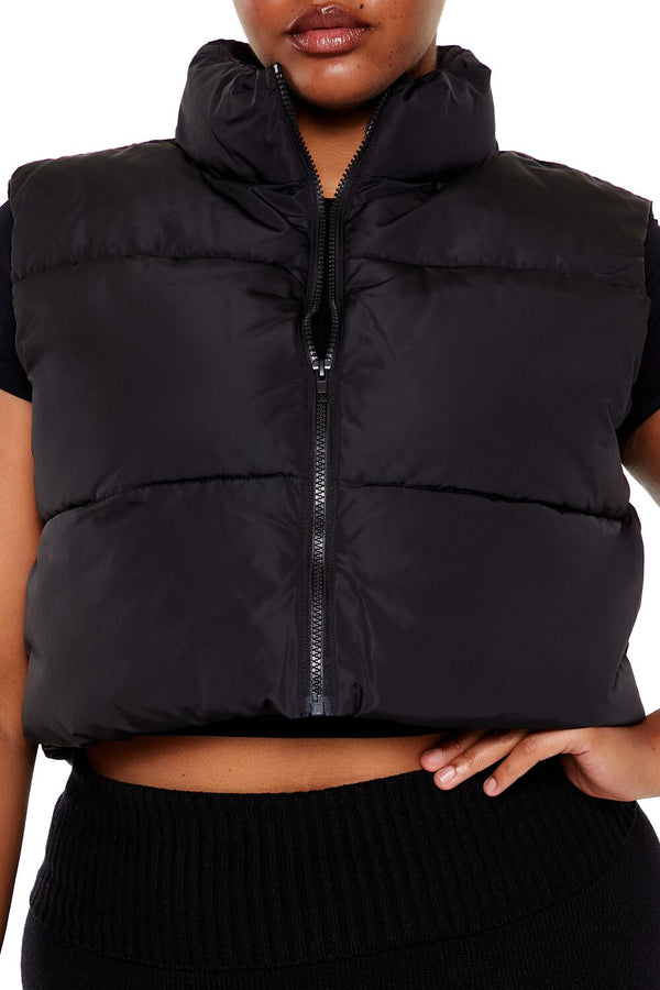 Forever21 Plus Size Cropped Puffer Vest BLACK