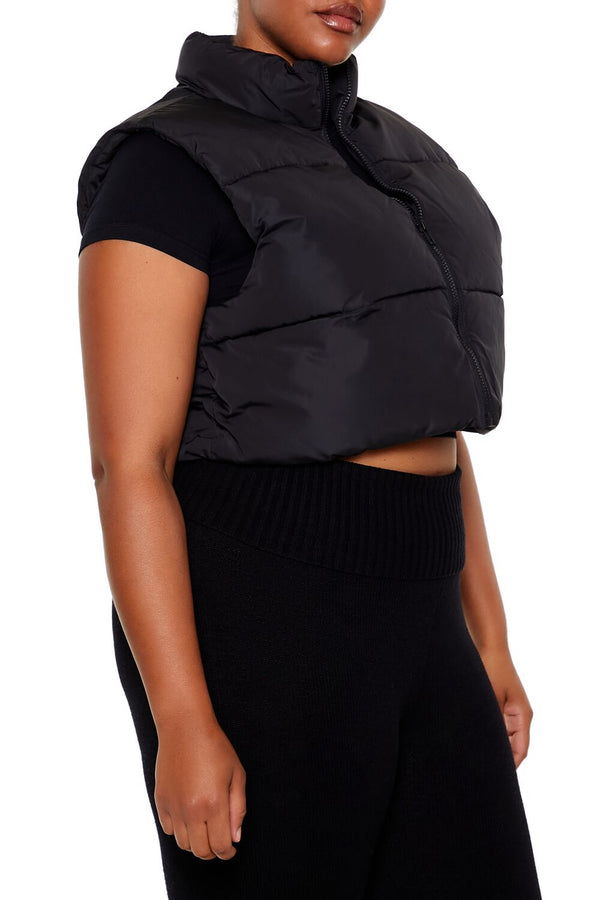 Forever21 Plus Size Cropped Puffer Vest BLACK