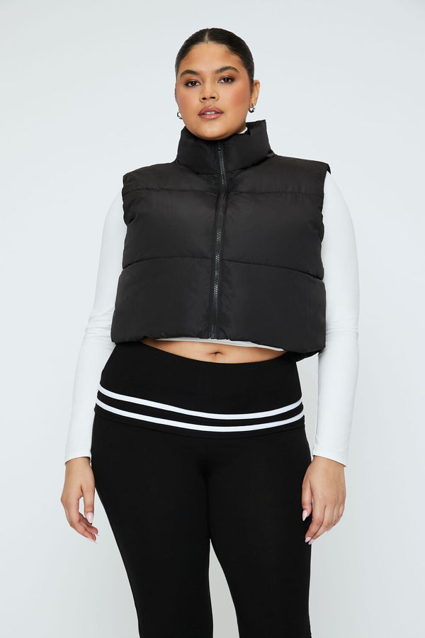 Forever21 Plus Size Cropped Puffer Vest BLACK