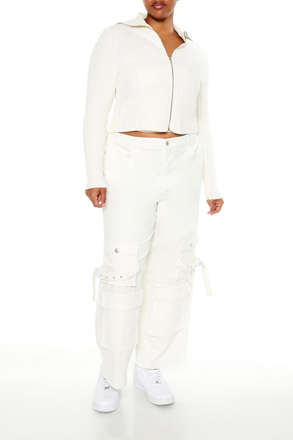 Forever21 Plus Size Cropped Zip-Up Sweater CREAM