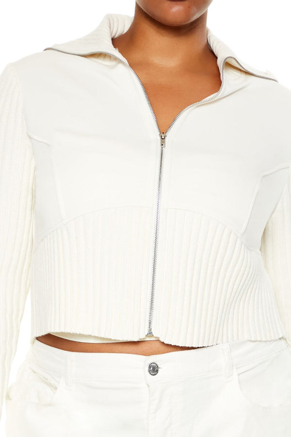 Forever21 Plus Size Cropped Zip-Up Sweater CREAM