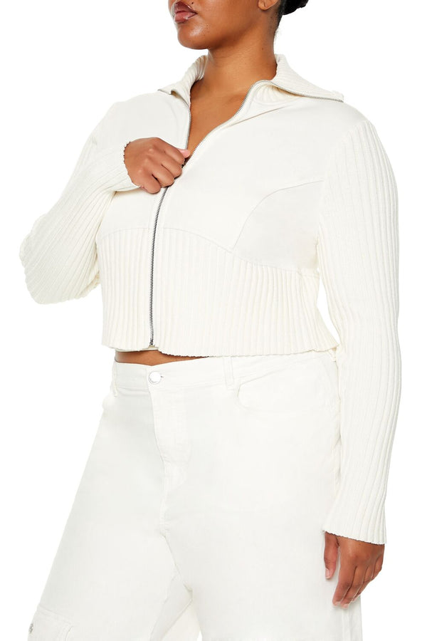 Forever21 Plus Size Cropped Zip-Up Sweater CREAM
