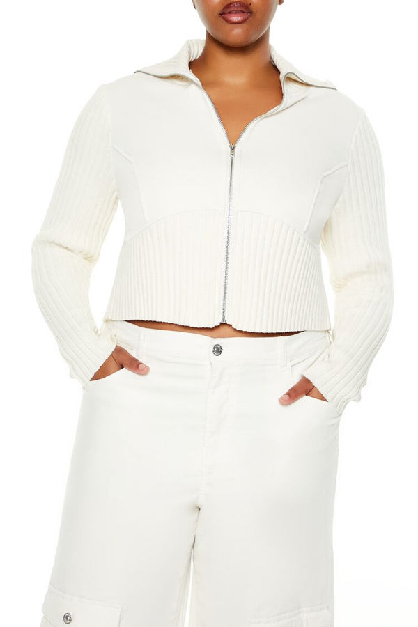 Forever21 Plus Size Cropped Zip-Up Sweater CREAM