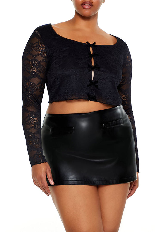 Forever21 Plus Size Cutout Bow Crop Top BLACK