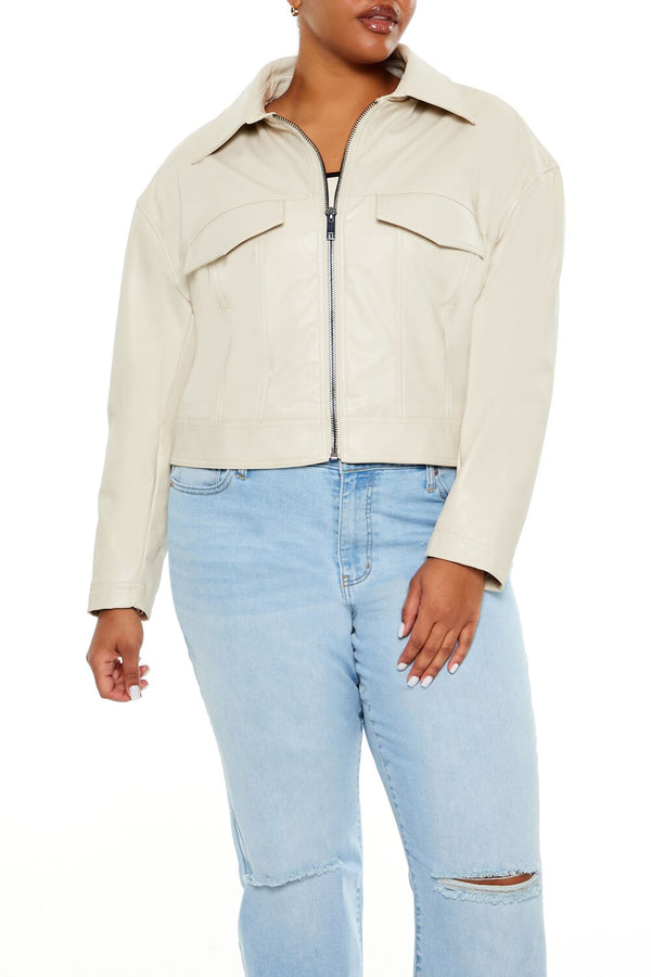 Forever21 Plus Size Faux Leather Jacket CHAMPAGNE