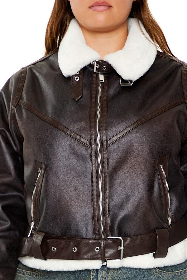 Forever21 Plus Size Faux Leather Moto Jacket BROWN