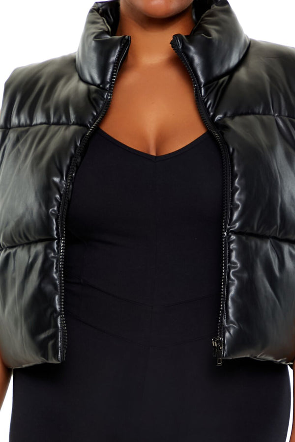 Forever21 Plus Size Faux Leather Puffer Vest BLACK