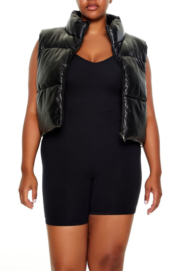 Forever21 Plus Size Faux Leather Puffer Vest BLACK