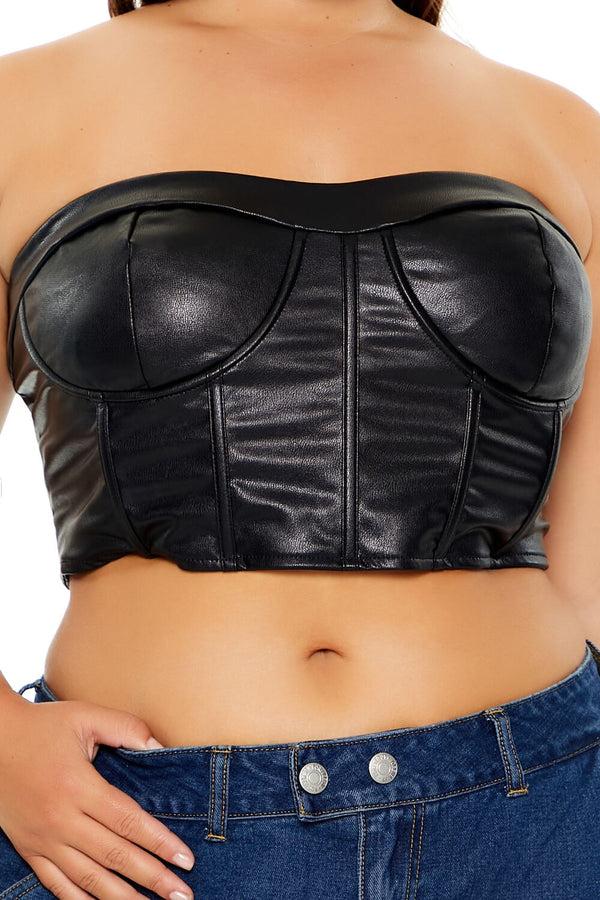 Forever21 Plus Size Faux Leather Tube Top BLACK