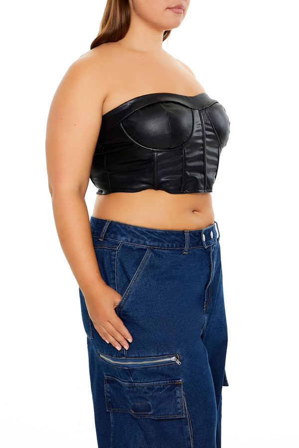 Forever21 Plus Size Faux Leather Tube Top BLACK