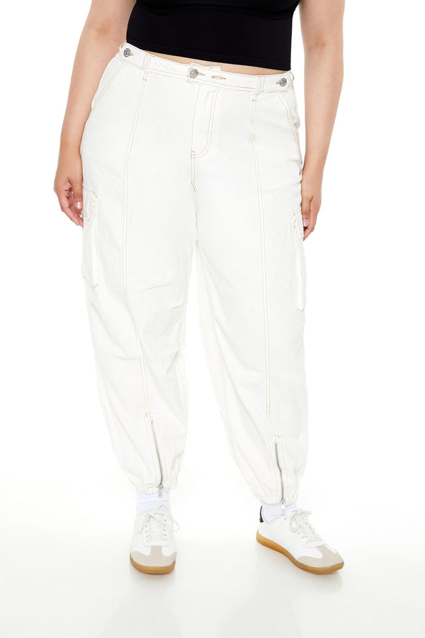 Forever21 Plus Size High-Rise Cargo Joggers WHITE