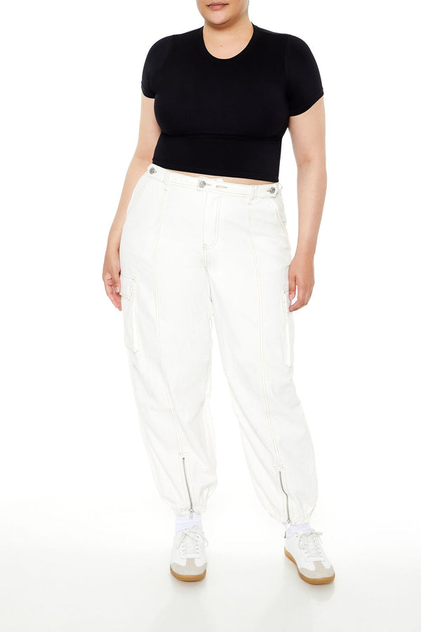 Forever21 Plus Size High-Rise Cargo Joggers WHITE