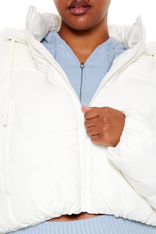 Forever21 Plus Size Hooded Puffer Jacket WHITE