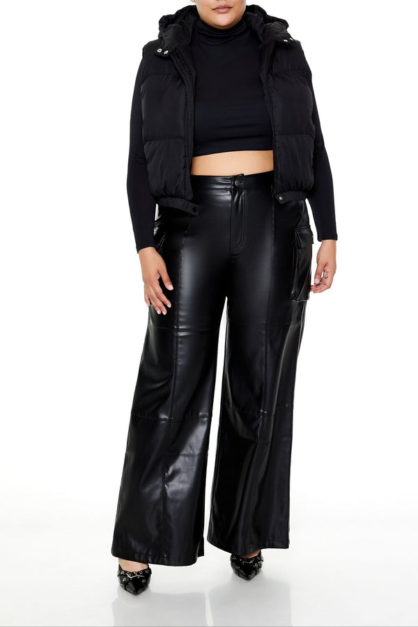 Forever21 Plus Size Hooded Puffer Vest BLACK