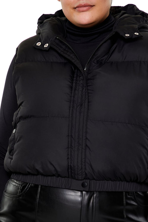 Forever21 Plus Size Hooded Puffer Vest BLACK