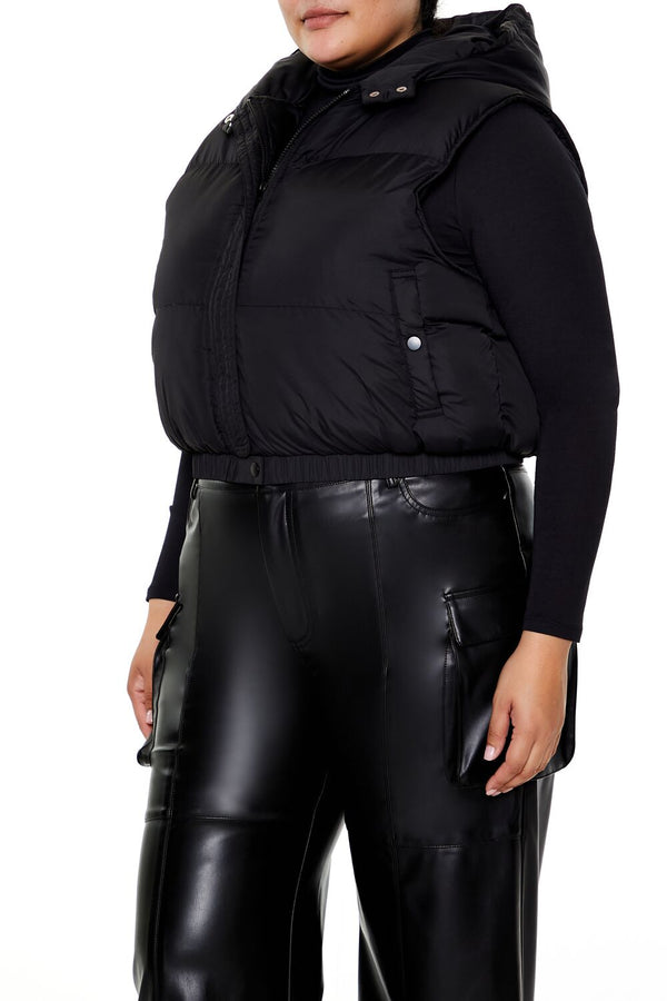 Forever21 Plus Size Hooded Puffer Vest BLACK