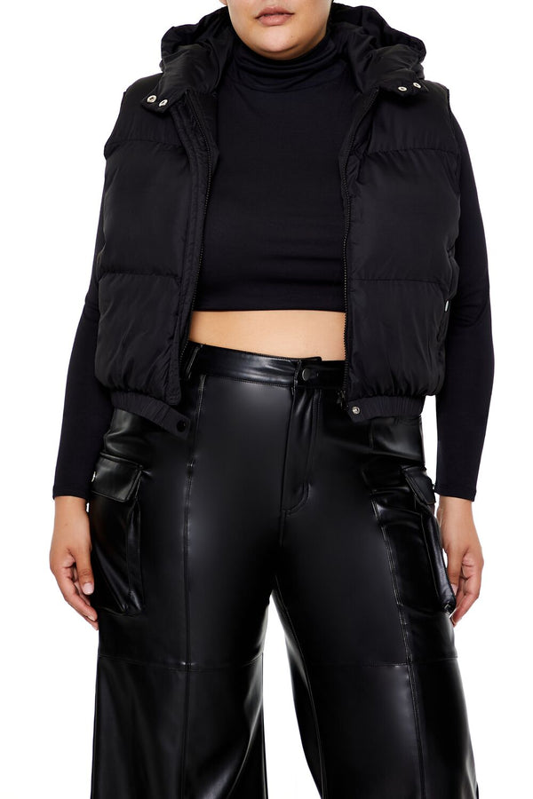 Forever21 Plus Size Hooded Puffer Vest BLACK