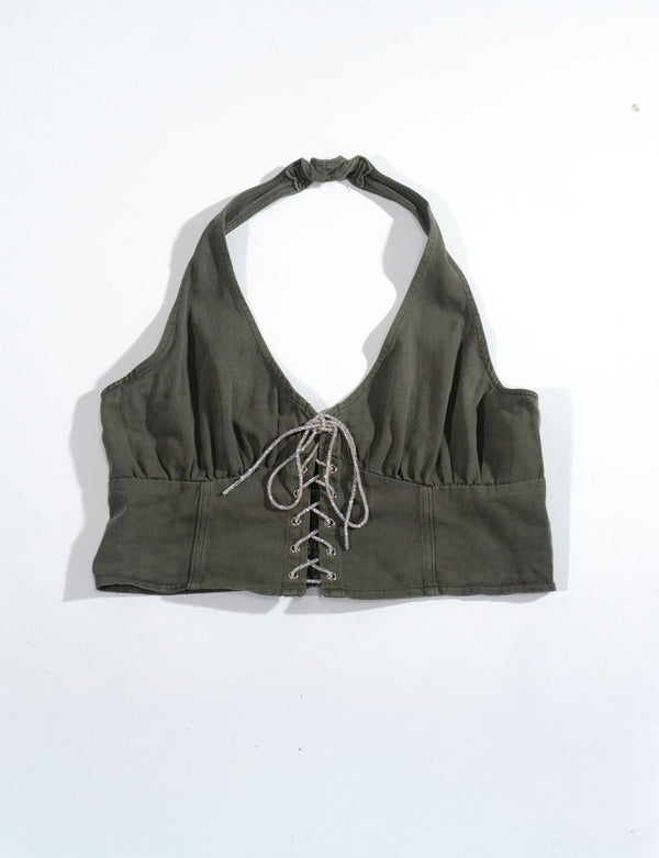 Forever21 Plus Size Lace-Up Halter Top GREEN