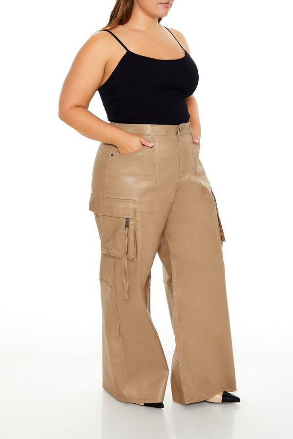 Forever21 Plus Size Metallic Cargo Pants BROWN