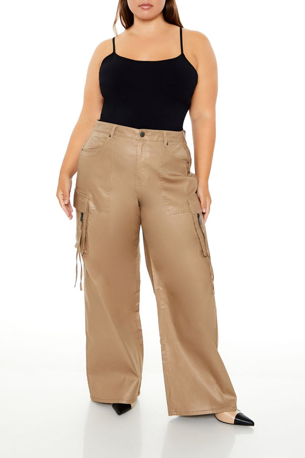 Forever21 Plus Size Metallic Cargo Pants BROWN