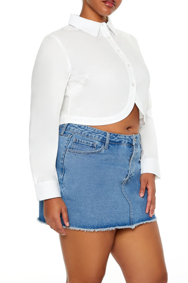Forever21 Plus Size Notched Cropped Shirt WHITE