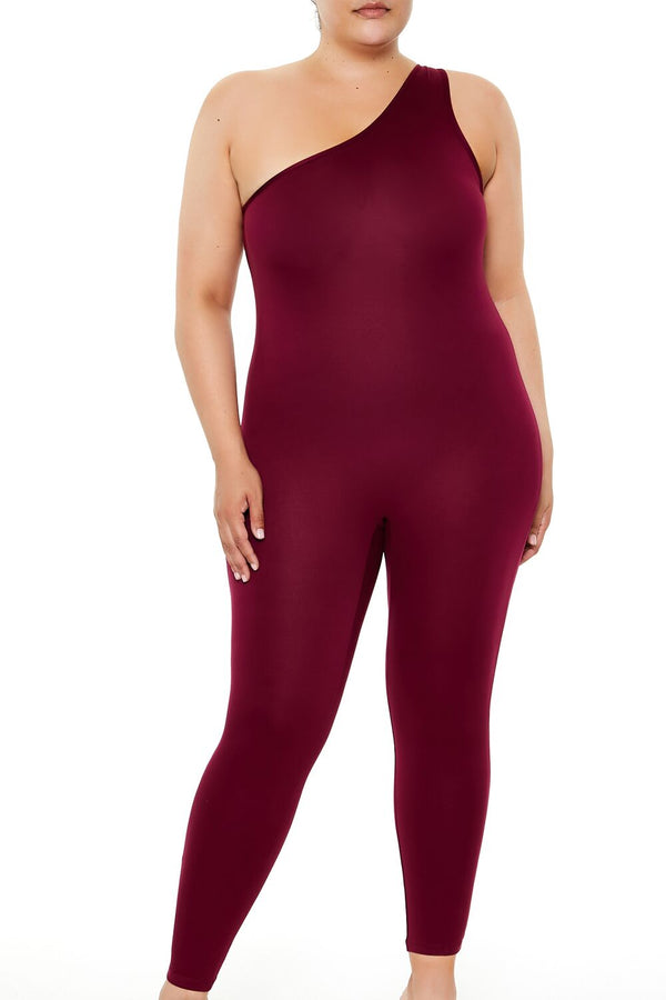 Forever21 Plus Size One-Shoulder Jumpsuit BURGUNDY
