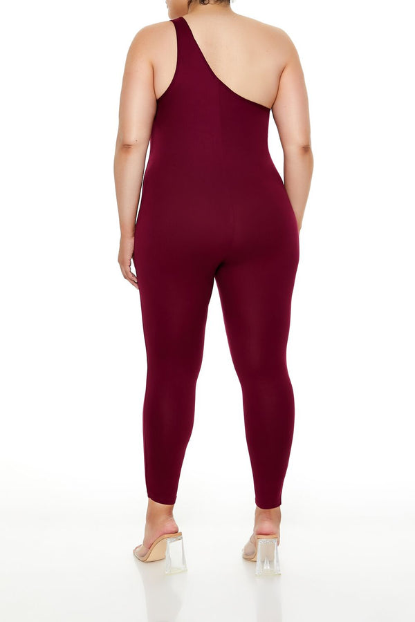 Forever21 Plus Size One-Shoulder Jumpsuit BURGUNDY