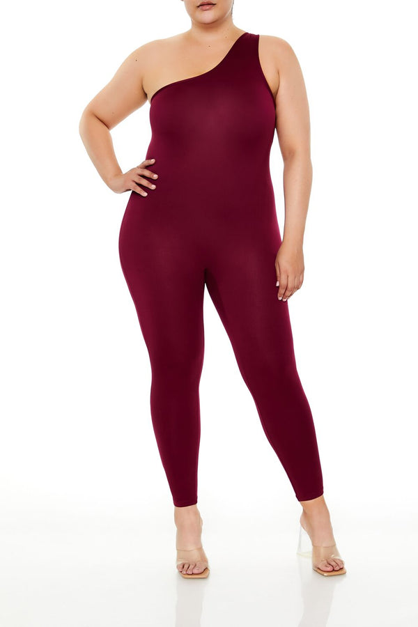 Forever21 Plus Size One-Shoulder Jumpsuit BURGUNDY