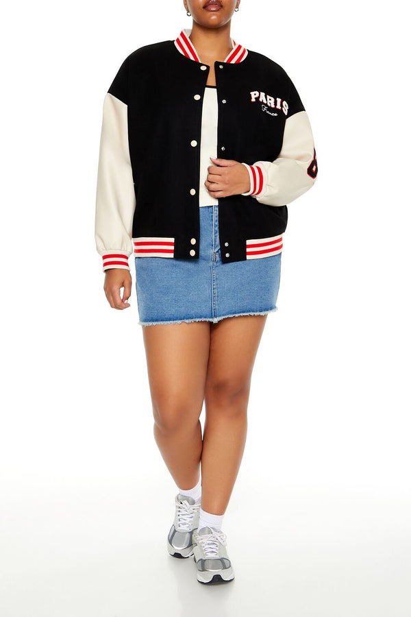 Forever21 Plus Size Paris Varsity Jacket BLACK