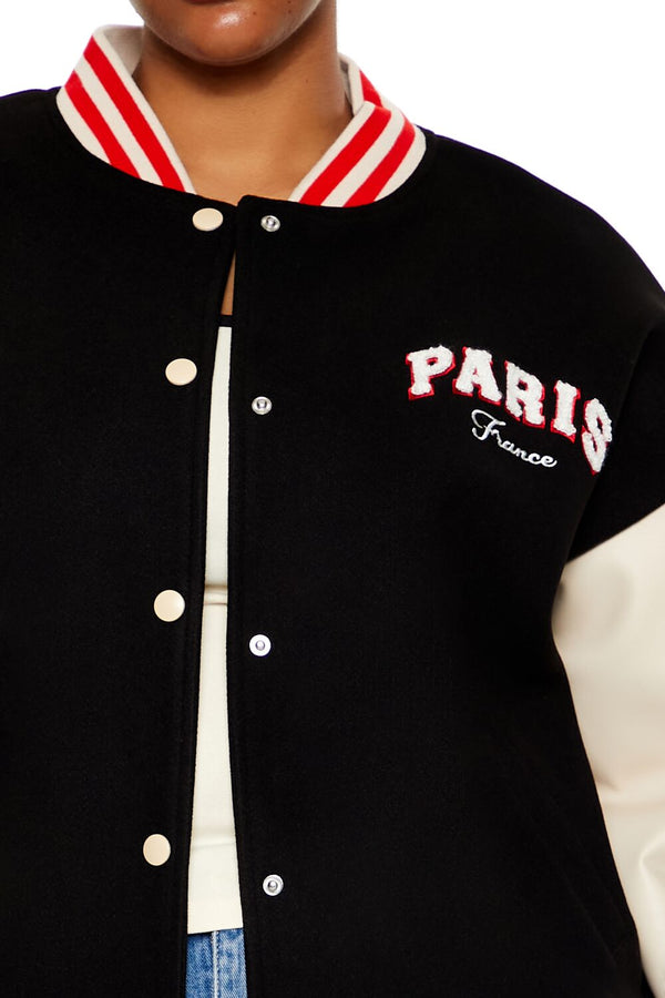Forever21 Plus Size Paris Varsity Jacket BLACK