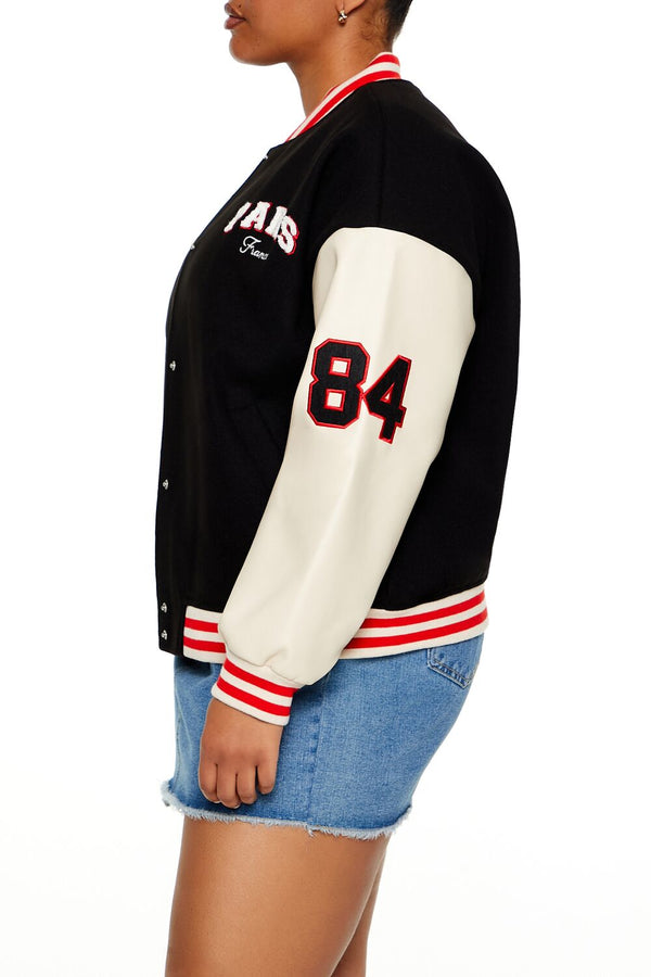 Forever21 Plus Size Paris Varsity Jacket BLACK