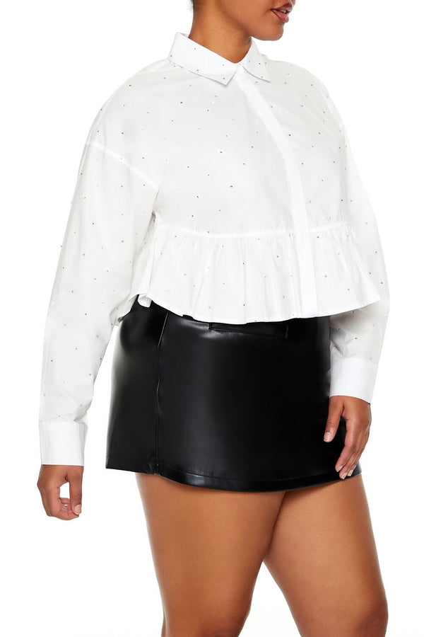 Forever21 Plus Size Rhinestone Peplum Shirt WHITE