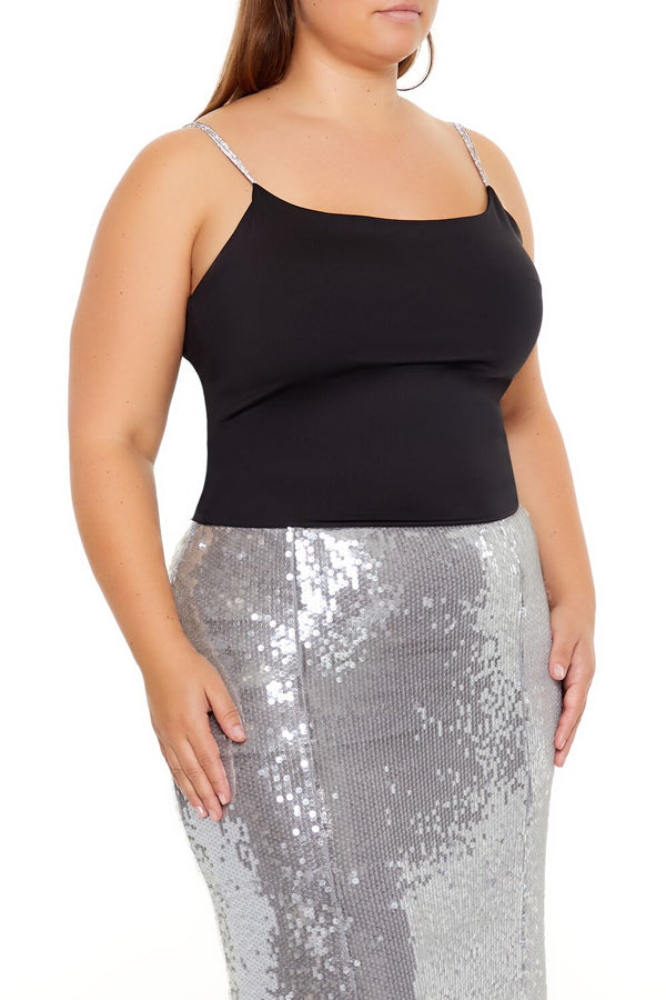 Forever21 Plus Size Rhinestone-Strap Cami BLACK