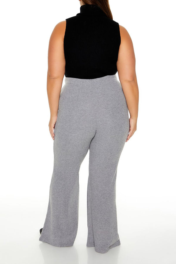 Forever21 Plus Size Ribbed Flare Pants GREY