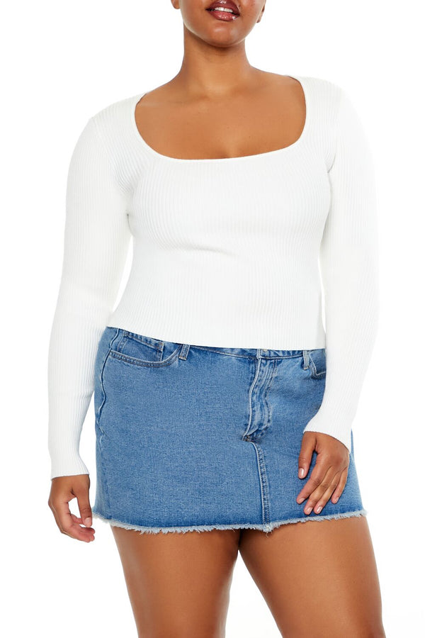 Forever21 Plus Size Ribbed Sweater-Knit Top WHITE