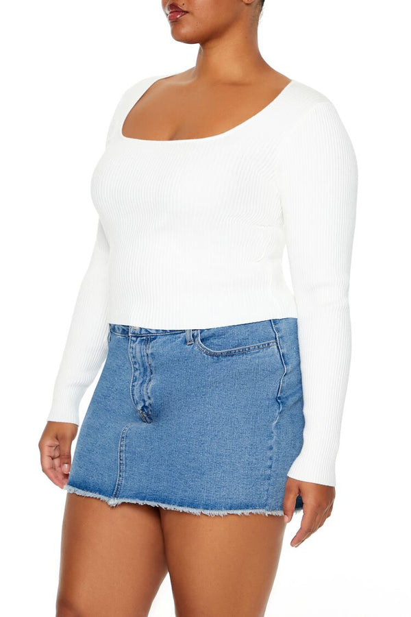 Forever21 Plus Size Ribbed Sweater-Knit Top WHITE