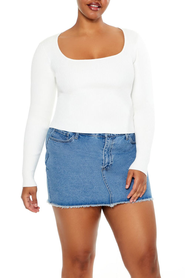 Forever21 Plus Size Ribbed Sweater-Knit Top WHITE